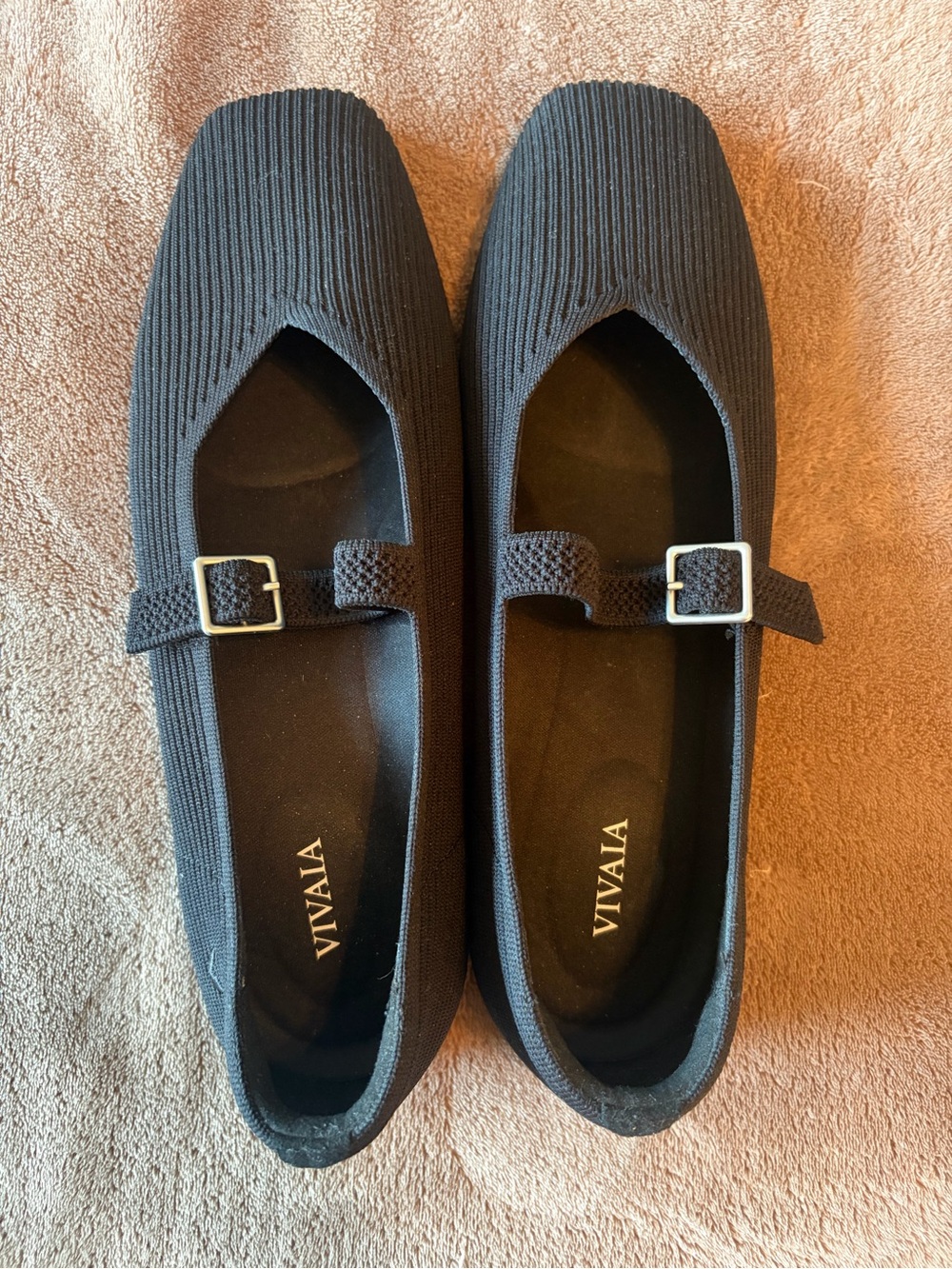 VIVAIA Black Ribbed Mary Jane Loafers with Buckle